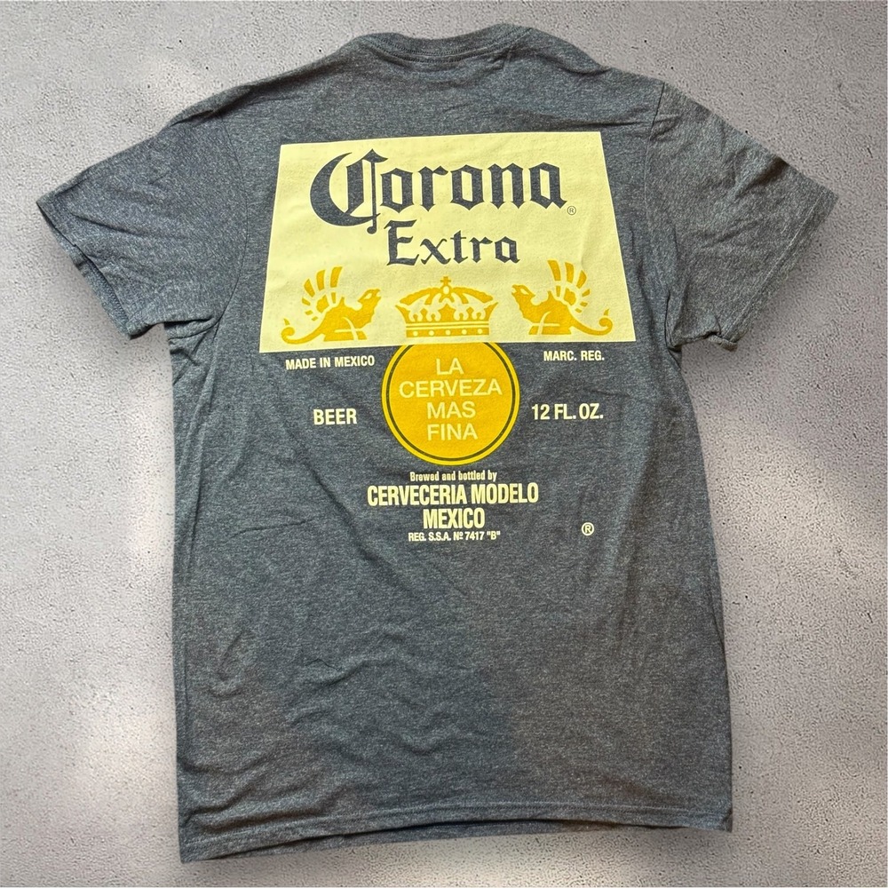 Corona Extra Beer Graphic T-Shirt Mens Small Blue‎ Heather Cerveceria Modelo Tee